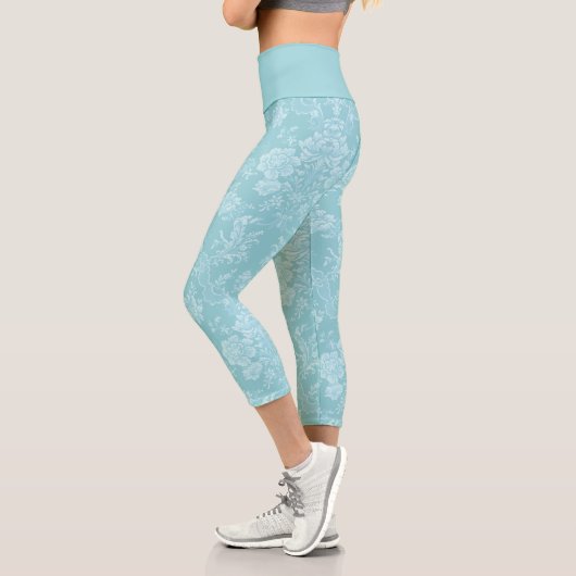 Leggings Capri Élégant Chic Romantique Floral Damask-Mint (Gauche)