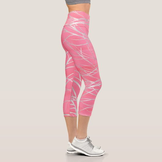 Leggings Capri Elégant dessin de l'arbre d'automne rose (Droite)