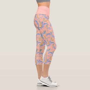 Leggings Capri Élégant exercice de Yoga Motif rose bleu arabe