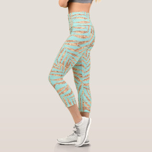 Leggings Capri Elégant Gold Tropical Palm Feuille Mint Design