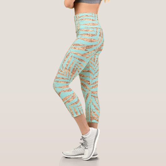 Leggings Capri Elégant Gold Tropical Palm Feuille Mint Design (Gauche)