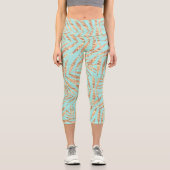 Leggings Capri Elégant Gold Tropical Palm Feuille Mint Design (Recto)