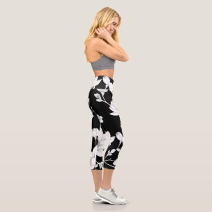 Leggings Capri Elégant Magnolia Line Art - Minimaliste Floral