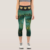 Leggings Capri Élégant Malachite Gold Hearts Motif (Recto)