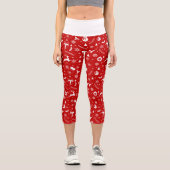 Leggings Capri Élégant Motif de Noël rouge et blanc (Recto)