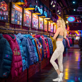 Leggings Capri Elégant Motif Feuille Beige Personnalisable.