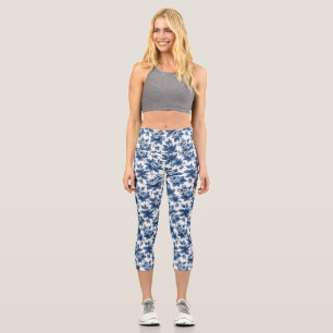 Leggings Capri Elégant motif Floral bleu Peonies Vintages