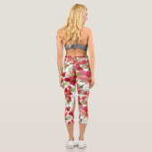 Leggings Capri Élégant Noël de vacances Poinsettia Pine Cône (Verso)
