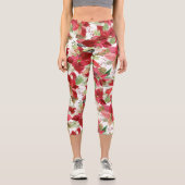 Leggings Capri Élégant Noël de vacances Poinsettia Pine Cône (Recto)