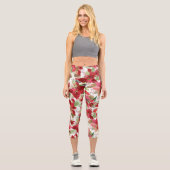 Leggings Capri Élégant Noël de vacances Poinsettia Pine Cône (Recto)