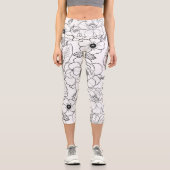 Leggings Capri Elégant noir blanc Rose ligne art floral (Recto)