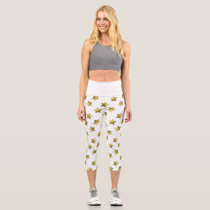 Leggings Capri Élégant or étoiles motif blanc