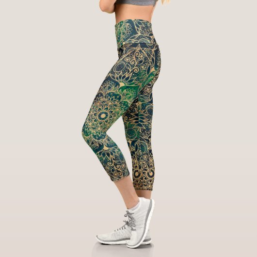 Leggings Capri Elégant or Mandala Floral Vert bleu (Gauche)