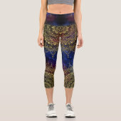 Leggings Capri Elégant or sur Nebula foncé Floral Henna Mandala (Recto)