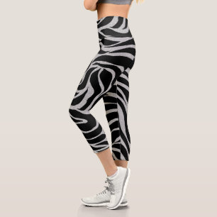 Leggings Capri Elégant Parties scintillant noire Silver Zebra Po