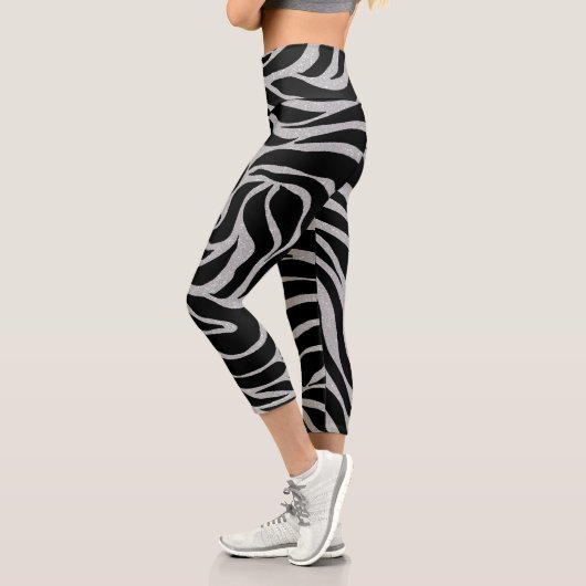 Leggings Capri Elégant Parties scintillant noire Silver Zebra Pos (Gauche)