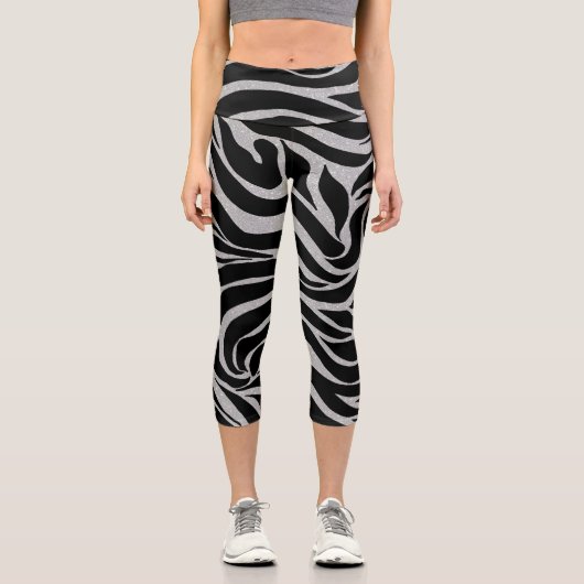 Leggings Capri Elégant Parties scintillant noire Silver Zebra Pos (Recto)