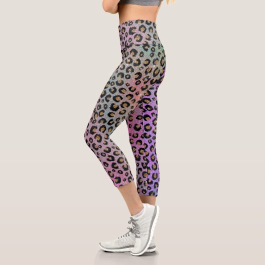 Leggings Capri Elegant Pink Blue Gold Glitter Black Leopard (Gauche)