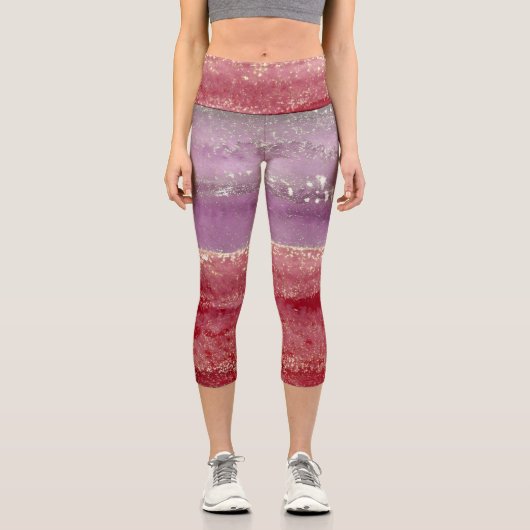 Leggings Capri Elegant purple and gold glitter (Recto)