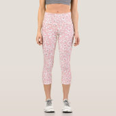 Leggings Capri Élégant Rose Empreinte de léopard or Motif blanc (Recto)