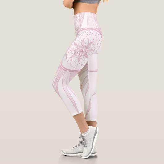 Leggings Capri Elégant rose Sun Moon Doodle Mandala White Design (Gauche)