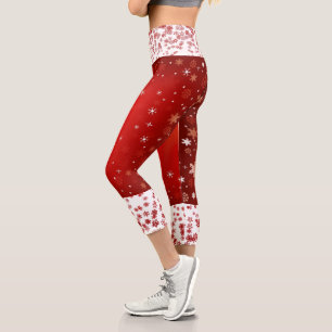 Leggings Capri Élégant rouge Noël Snowflakes blanc Comfy Cool
