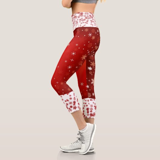 Leggings Capri Élégant rouge Noël Snowflakes blanc Comfy Cool (Gauche)