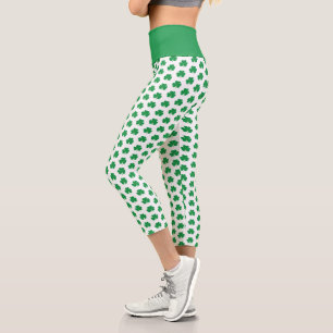 Leggings Capri Elégant Shamrock irlandais Motif Clover Vert Blanc