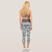 Leggings Capri Elégant Tropical Turquoise Blue Palm Tree Feuilles (Verso)