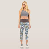 Leggings Capri Elégant Tropical Turquoise Blue Palm Tree Feuilles (Recto)