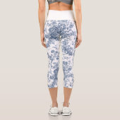 Leggings Capri Élégant Vintage Français gravé Floral Toile-Blue (Verso)