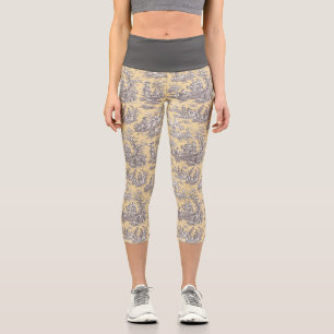 Leggings Capri Elégant vintage jaune gris toile de jouy