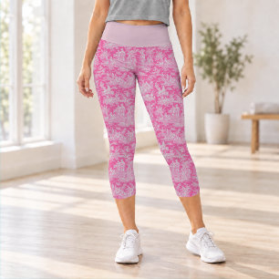 Leggings Capri Élégant vintage rose vif toile de Jouy