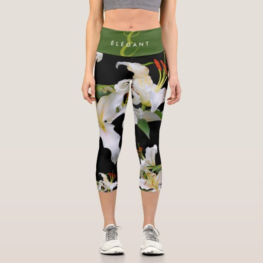 Leggings Capri Elégante Casablanca White Oriental Lilies (Recto)