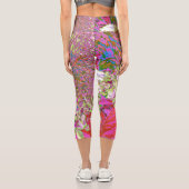 Leggings Capri Élégante Chartreuse Vert, Rose et Bleu Hydrangée (Verso)