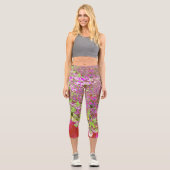Leggings Capri Élégante Chartreuse Vert, Rose et Bleu Hydrangée (Recto)