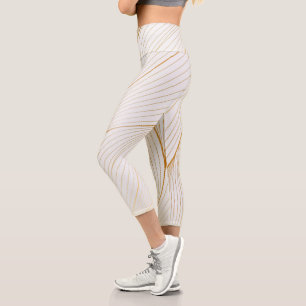 Leggings Capri Elégante collection de ligne Feuille or blanc mode