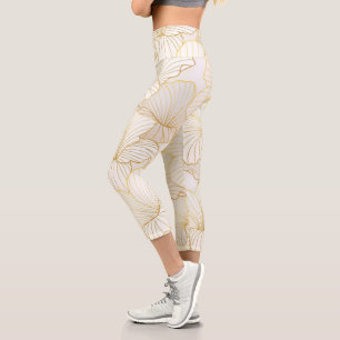 Leggings Capri Elégante collection moderne or blanc ligne florale