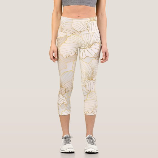 Leggings Capri Elégante collection moderne or blanc ligne florale (Recto)