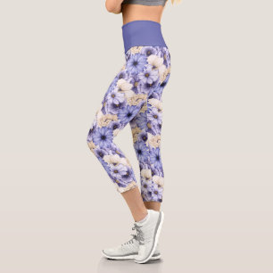 Leggings Capri Élégante crème Lilac violette Motif Florales