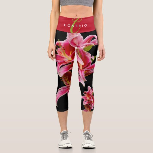 Leggings Capri Élégante Lys orientaux roses (Recto)