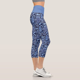 Leggings Capri Elégante Marine Florale Bleue Paisley
