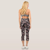 Leggings Capri Élégante Rose Fleurs d'or Noir Botanique (Verso)