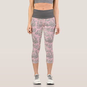 Leggings Capri Elégante toile de jouy rose vintage
