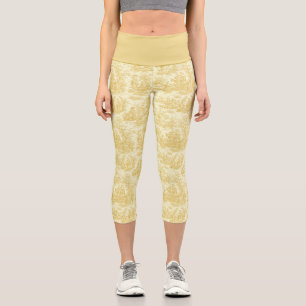 Leggings Capri Elégante toile vintage jaune de jouy