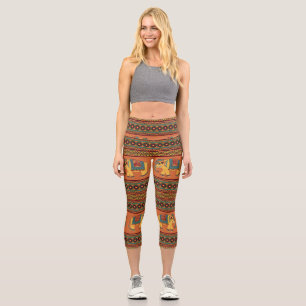 Leggings Capri Eléphants Indiens, Orange Traditionnel Sans Seamle