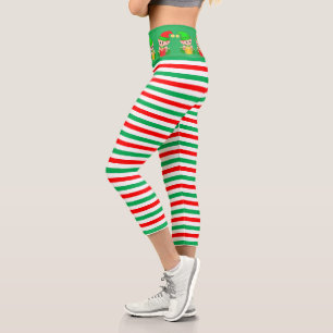 Leggings Capri elfe de Noël et vert, rouge, blanc rayé