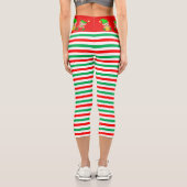Leggings Capri elfe de Noël et vert, rouge, blanc rayé capri (Verso)