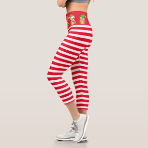 Leggings Capri elfe de Noël sur rayé rouge et blanc