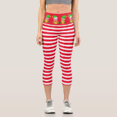 Leggings Capri elfe de Noël sur rayé rouge et blanc (Recto)
